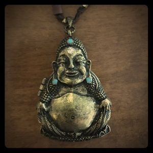 Adorable Brown Leather and Beaded Buddha Necklace